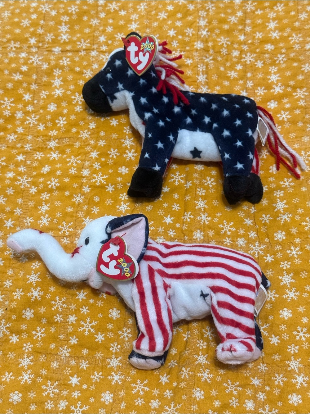 Ty 2000 Patriotic Star Horse & Striped Elephant Plush - Red, White, Blue
